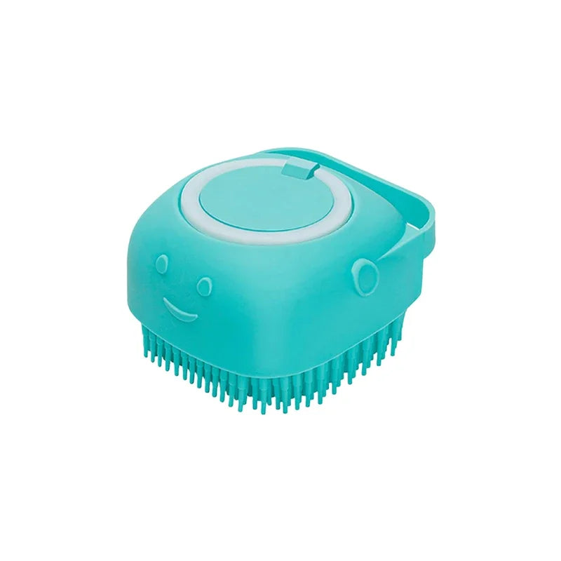 Dog Bath Brush with Shampoo Dispenser | Soft Silicone Grooming Tool