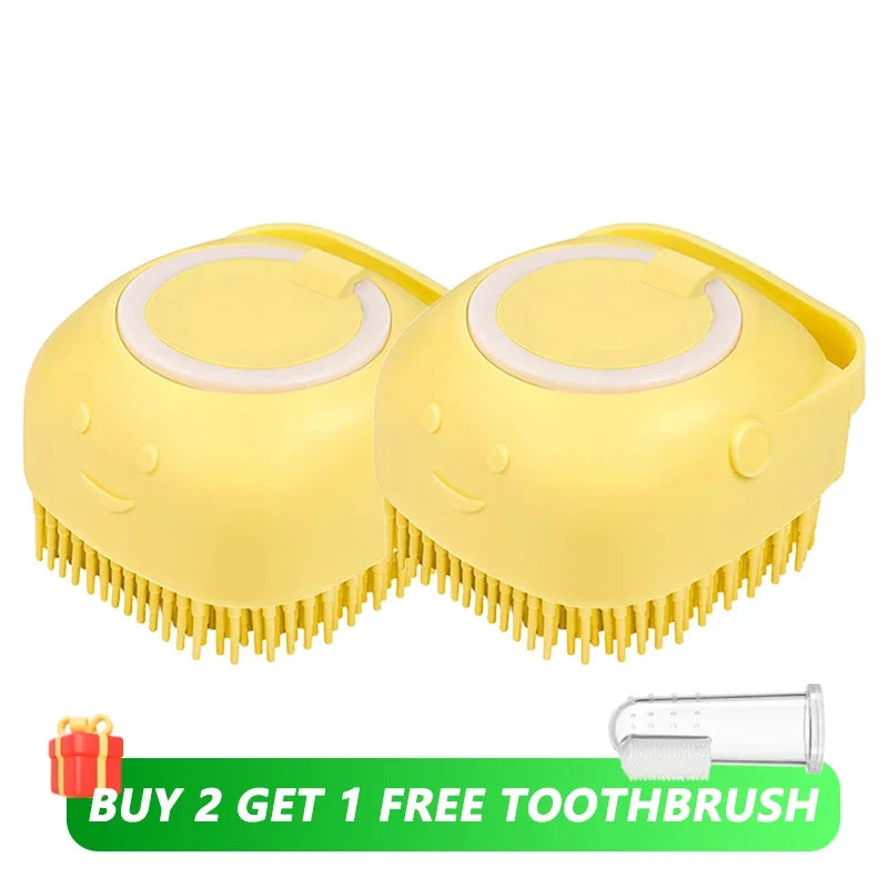 Dog Bath Brush with Shampoo Dispenser | Soft Silicone Grooming Tool