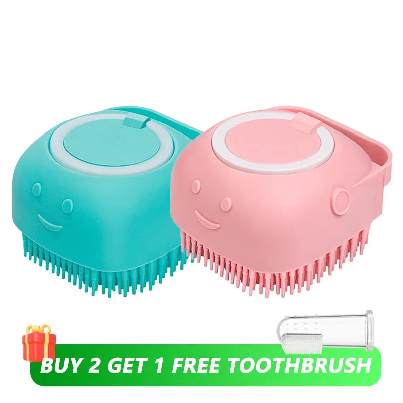 Dog Bath Brush with Shampoo Dispenser | Soft Silicone Grooming Tool
