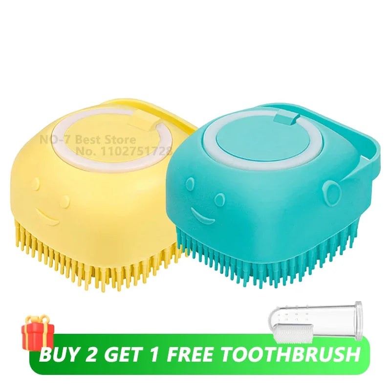 Dog Bath Brush with Shampoo Dispenser | Soft Silicone Grooming Tool