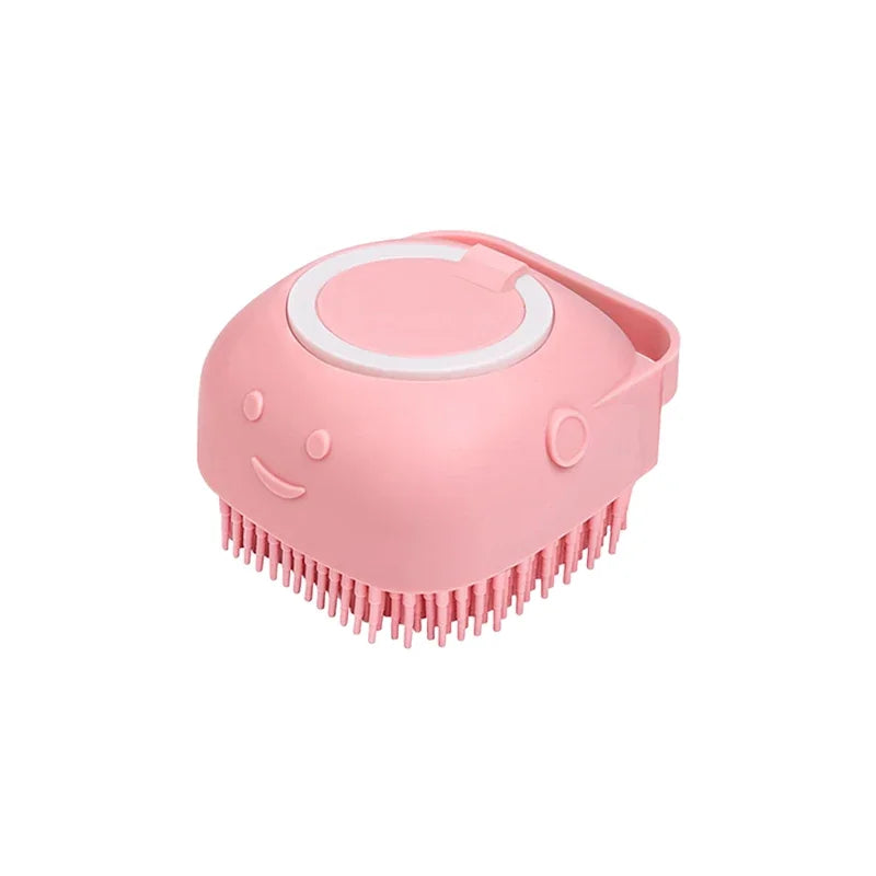 Dog Bath Brush with Shampoo Dispenser | Soft Silicone Grooming Tool