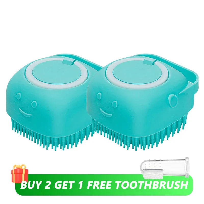 Dog Bath Brush with Shampoo Dispenser | Soft Silicone Grooming Tool