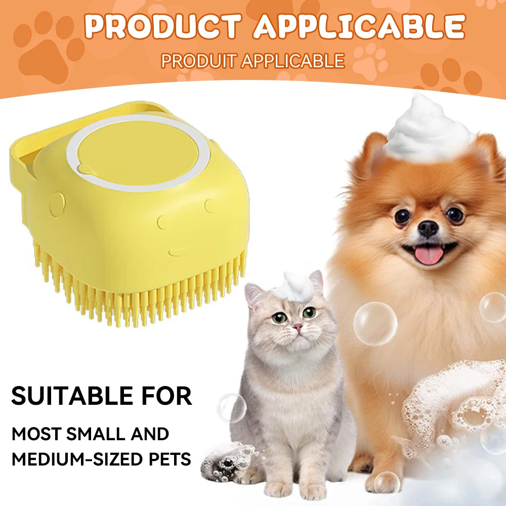 Dog Bath Brush with Shampoo Dispenser | Soft Silicone Grooming Tool