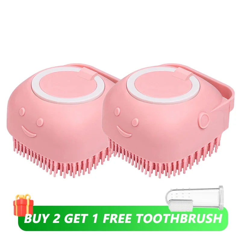 Dog Bath Brush with Shampoo Dispenser | Soft Silicone Grooming Tool